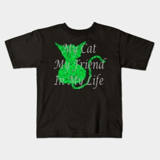 Scribble Green Cat Kids T-Shirt